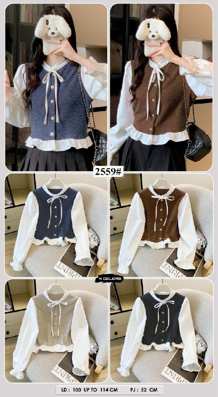 Atasan Korean Look Wanita Aksen Pita & Ruffle